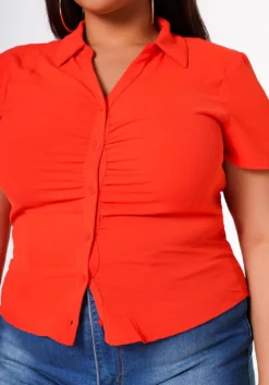 Plus Size Collar Neck Button Front Fitted Top -Asoph Fashion Shop 2022631 002 4