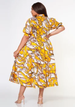 Plus Size Multi Print Bow Collar Flare Dress -Asoph Fashion Shop 2022632 001 4