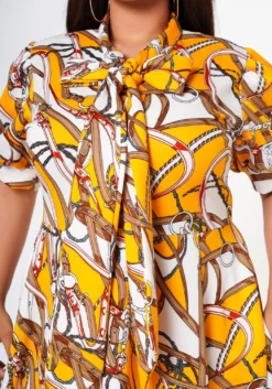 Plus Size Multi Print Bow Collar Flare Dress -Asoph Fashion Shop 2022632 001 5