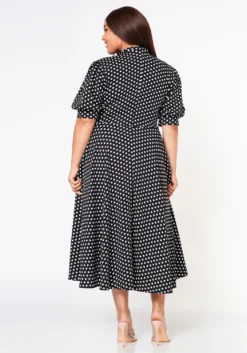 Plus Size Polka Dot Print Bow Collar Flare Dress -Asoph Fashion Shop 2022634 001 3