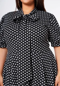 Plus Size Polka Dot Print Bow Collar Flare Dress -Asoph Fashion Shop 2022634 001 4