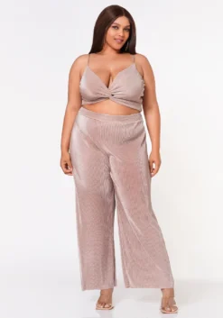 Plus Size Pleated Twist Hem Cami Top & Flare Pants Set -Asoph Fashion Shop 2022635 002 2
