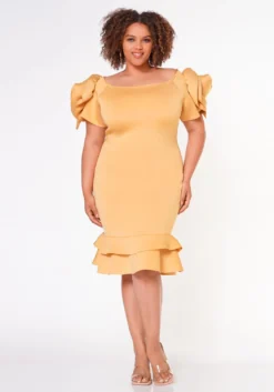Plus Size Ruffle Flower Shoulder Midi Dress -Asoph Fashion Shop 2022638 003 3