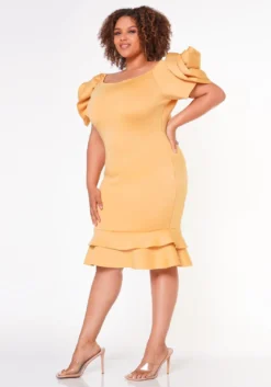 Plus Size Ruffle Flower Shoulder Midi Dress -Asoph Fashion Shop 2022638 003 4