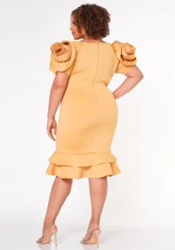 Plus Size Ruffle Flower Shoulder Midi Dress -Asoph Fashion Shop 2022638 003 5