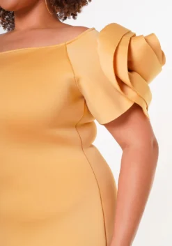 Plus Size Ruffle Flower Shoulder Midi Dress -Asoph Fashion Shop 2022638 003 6