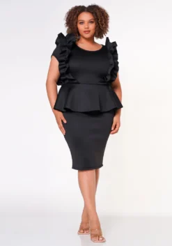 Plus Size Ruffle Peplum Midi Dress