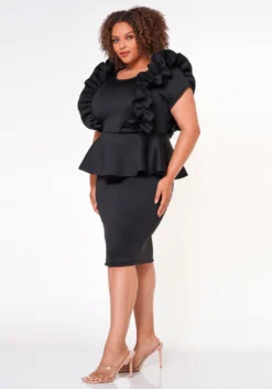 Plus Size Ruffle Peplum Midi Dress -Asoph Fashion Shop 2022642 001 3