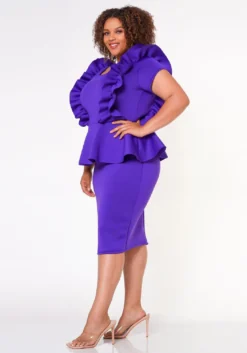 Plus Size Ruffle Peplum Midi Dress -Asoph Fashion Shop 2022642 004 4