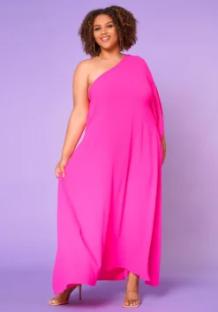 Plus Size One Shoulder Maxi Flare Dress -Asoph Fashion Shop 2022644 003 3