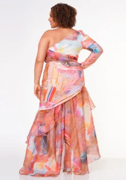 Plus Size Multi Print Ruffled Flare Maxi Skirt -Asoph Fashion Shop 2022646 001 5