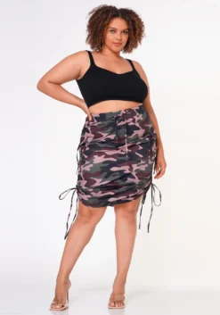 Plus Size Drawstring Side Camo Skirt -Asoph Fashion Shop 2022649 001 2