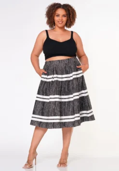 Plus Size Striped Flare Midi Skirt