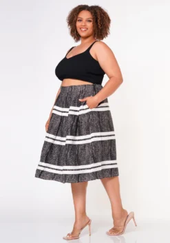 Plus Size Striped Flare Midi Skirt -Asoph Fashion Shop 2022651 001 3
