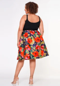 Plus Size Floral High Waist Flare Midi Skirt -Asoph Fashion Shop 2022652 001 5