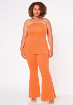 Plus Size Tube Top & Flare Leggings Ribbed Knit Set -Asoph Fashion Shop 2022658 002 2