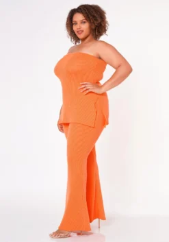 Plus Size Tube Top & Flare Leggings Ribbed Knit Set -Asoph Fashion Shop 2022658 002 3