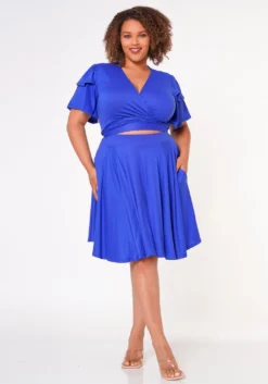 Plus Size Ruffle Sleeve Wrap Blouse & Flare Skirt Set -Asoph Fashion Shop 2022661 002 1