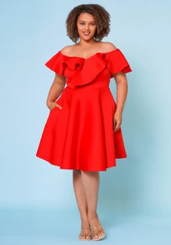Plus Size Off Shoulder Ruffle Hem Dress -Asoph Fashion Shop 2022662 002 2