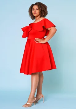 Plus Size Off Shoulder Ruffle Hem Dress -Asoph Fashion Shop 2022662 002 3