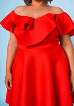 Plus Size Off Shoulder Ruffle Hem Dress -Asoph Fashion Shop 2022662 002 5