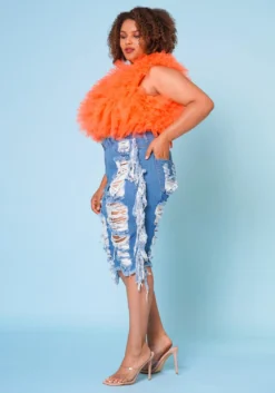 Plus Size Distressed High Waist Biker Shorts -Asoph Fashion Shop 2022669 001 3