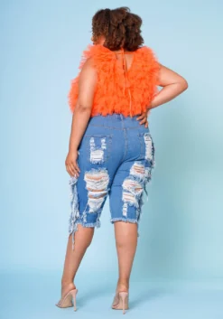 Plus Size Distressed High Waist Biker Shorts -Asoph Fashion Shop 2022669 001 4