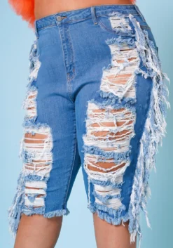 Plus Size Distressed High Waist Biker Shorts -Asoph Fashion Shop 2022669 001 5