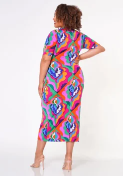 Plus Size Abstract Pattern Button Front Midi Dress -Asoph Fashion Shop 2022675 001 4