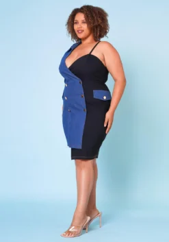 Plus Size Denim Combo Asymmetric Mini Dress -Asoph Fashion Shop 2022677 001 3