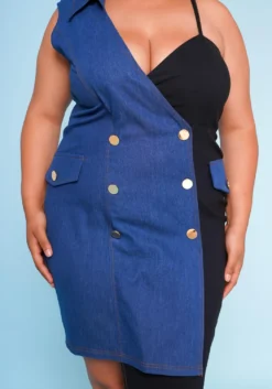 Plus Size Denim Combo Asymmetric Mini Dress -Asoph Fashion Shop 2022677 001 5