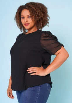 Plus Size Ruched Sleeve Shirt -Asoph Fashion Shop 2022680 001 2