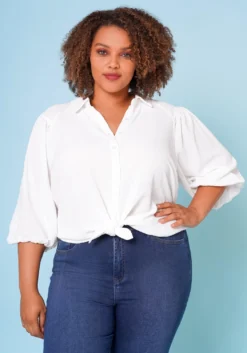 Plus Size Balloon Sleeve Button Down Blouse 8 Plus Size Balloon Sleeve Button Down Blouse -Asoph Fashion Shop 2022683 001 1