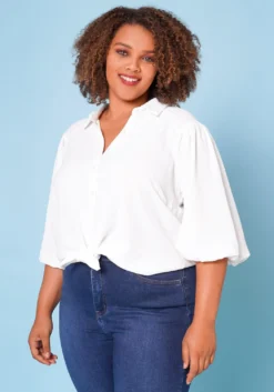Plus Size Balloon Sleeve Button Down Blouse 9 Plus Size Balloon Sleeve Button Down Blouse -Asoph Fashion Shop 2022683 001 3