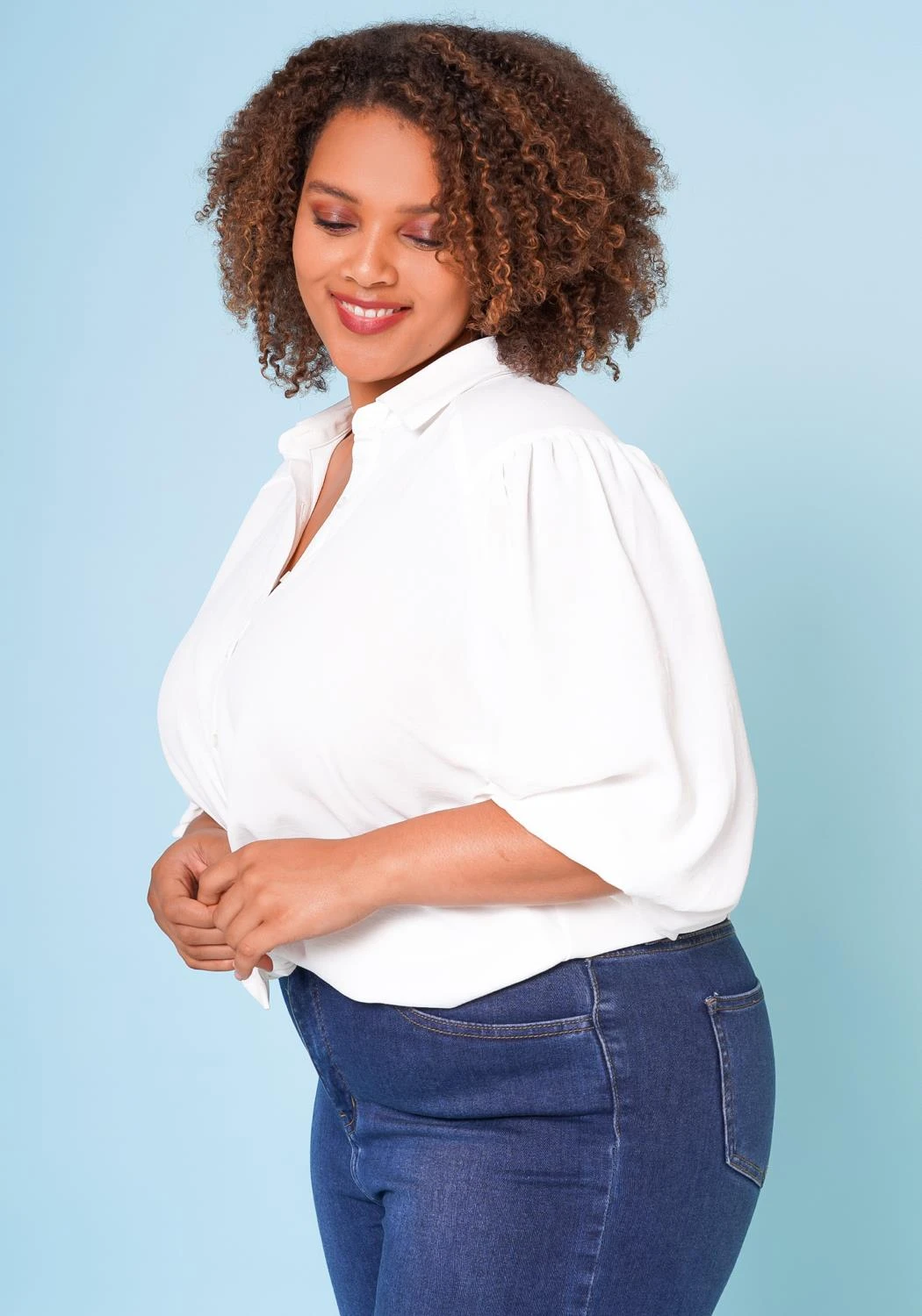 Plus Size Balloon Sleeve Button Down Blouse 2 Plus Size Balloon Sleeve Button Down Blouse - Image 2