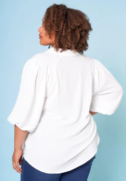 Plus Size Balloon Sleeve Button Down Blouse 10 Plus Size Balloon Sleeve Button Down Blouse -Asoph Fashion Shop 2022683 001 5