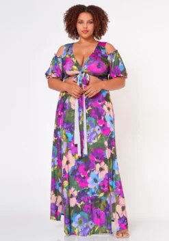 Plus Size Tie Front Surplice Top & Maxi Skirt Set -Asoph Fashion Shop 2022689 001 2