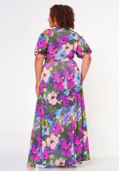 Plus Size Tie Front Surplice Top & Maxi Skirt Set -Asoph Fashion Shop 2022689 001 5