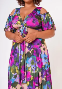 Plus Size Tie Front Surplice Top & Maxi Skirt Set -Asoph Fashion Shop 2022689 001 6