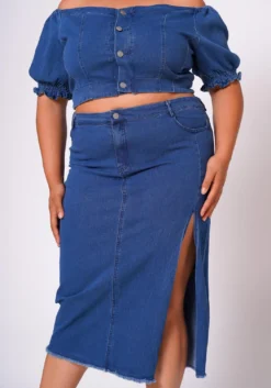 Plus Size Denim Off Shoulder Crop Top & Skirt Set -Asoph Fashion Shop 2022691 001 6