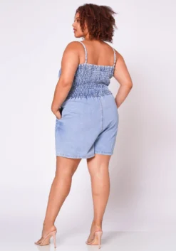 Plus Size Denim Smocked Romper -Asoph Fashion Shop 2022692 001 5