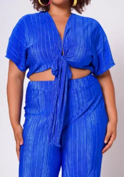 Plus Size Pleated Crop Top & Pants Set -Asoph Fashion Shop 2022699 002 5