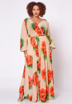 Plus Size Floral Maxi Chiffon Dress